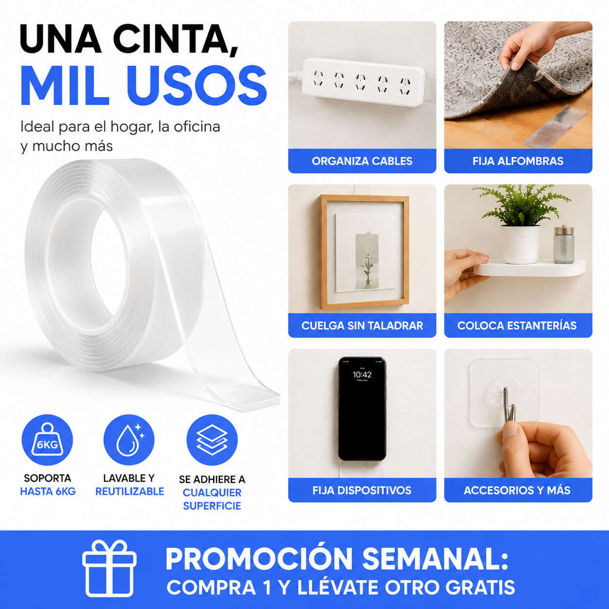 UltraFix - Cinta Doble Cara Ultra Potente y Reusable (3 metros)