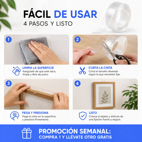 UltraFix - Cinta Doble Cara Ultra Potente y Reusable (3 metros)