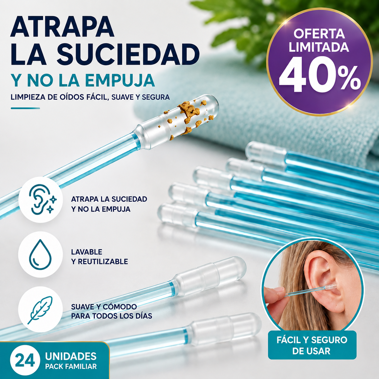 CleanGel™ - Bastoncitos de Gel para Oídos (Pack 24 unidades)