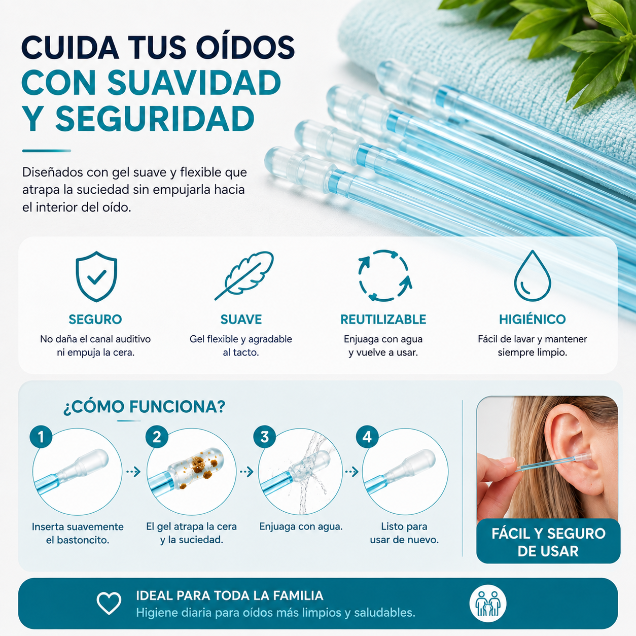 CleanGel™ - Bastoncitos de Gel para Oídos (Pack 24 unidades)